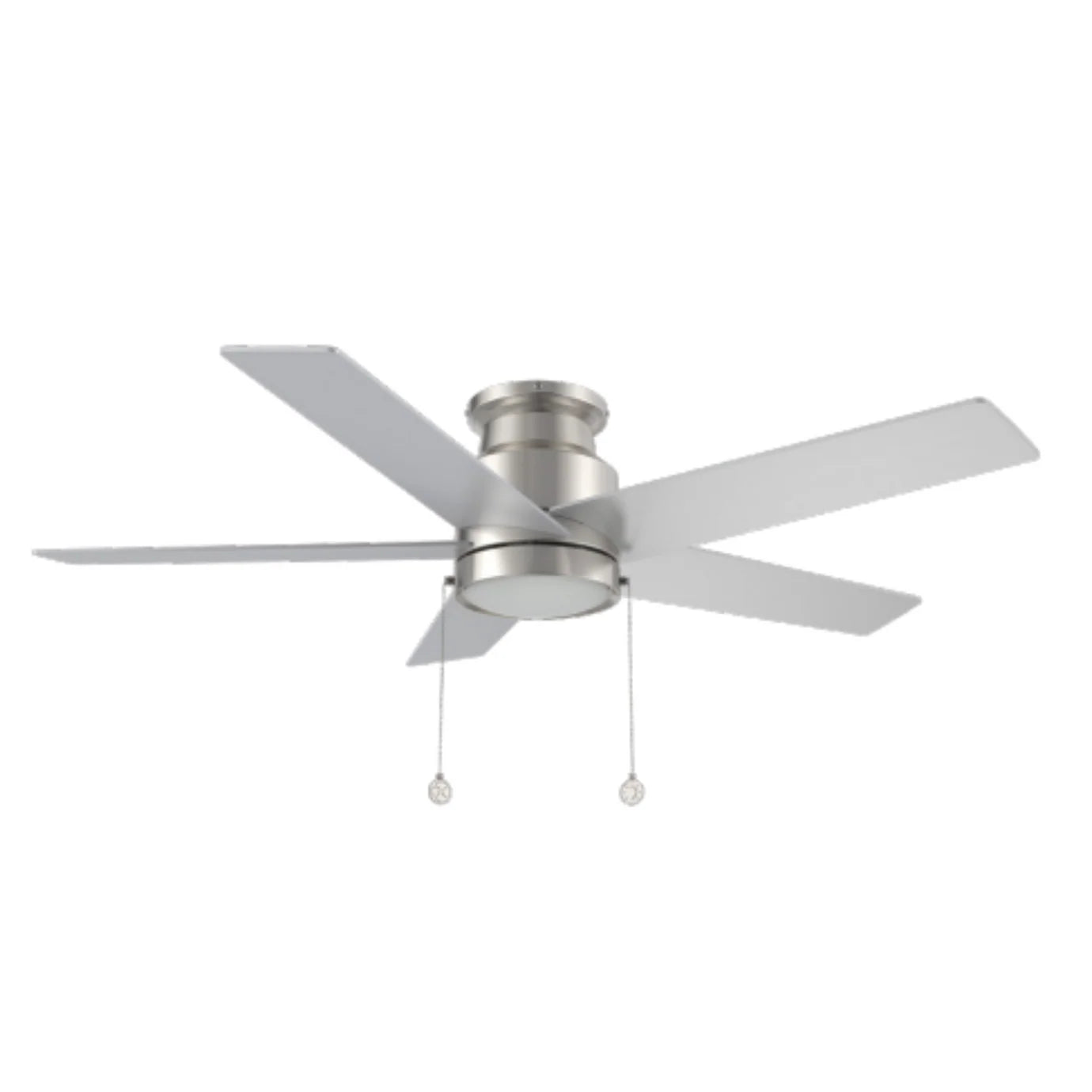Carro USA CFP525E5-L11-SJ-1-FM 52" 5-Blade Flush Mount Ceiling Fan with LED Light & Pull Chain - Fixture Finish: Brushed Nickel - Blade Finish: Silver