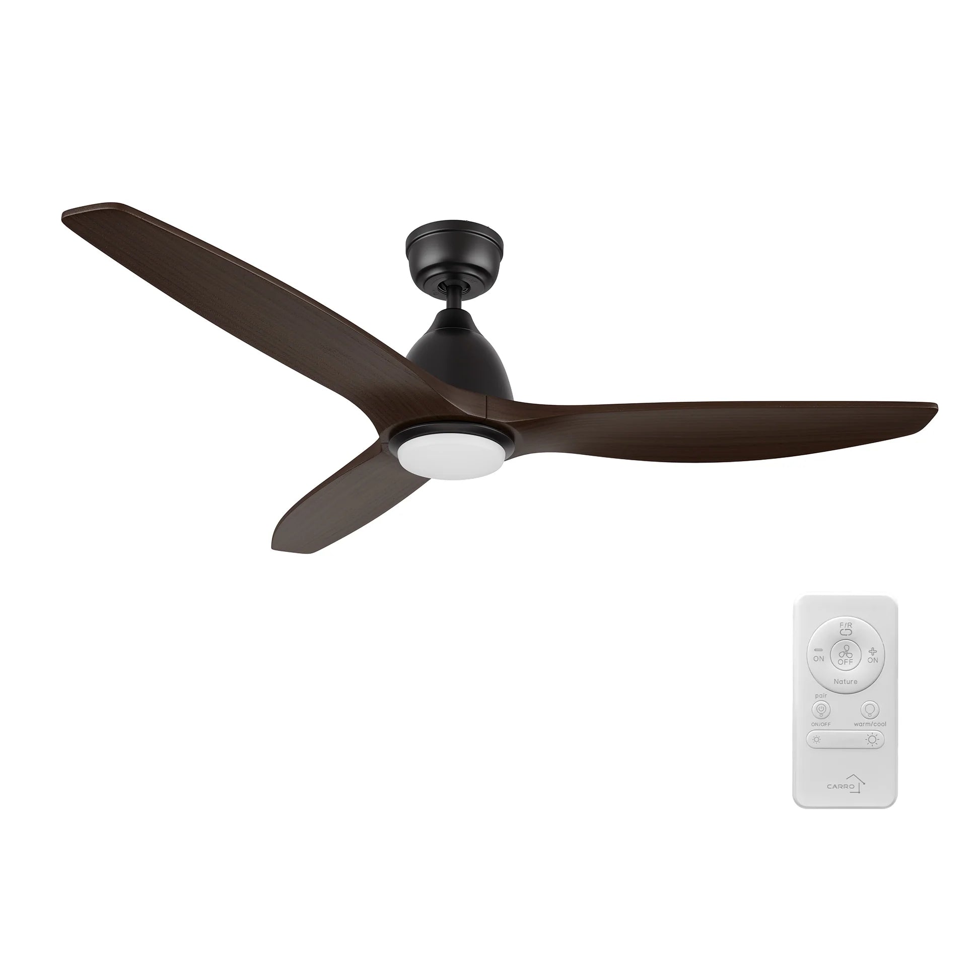 Carro USA CFR523K2-L11-BM4-1 52" PHOENIX Ceiling Fan with LED Light Kit & Remote - Fixture Finish: Black - Blade Finish: Brown