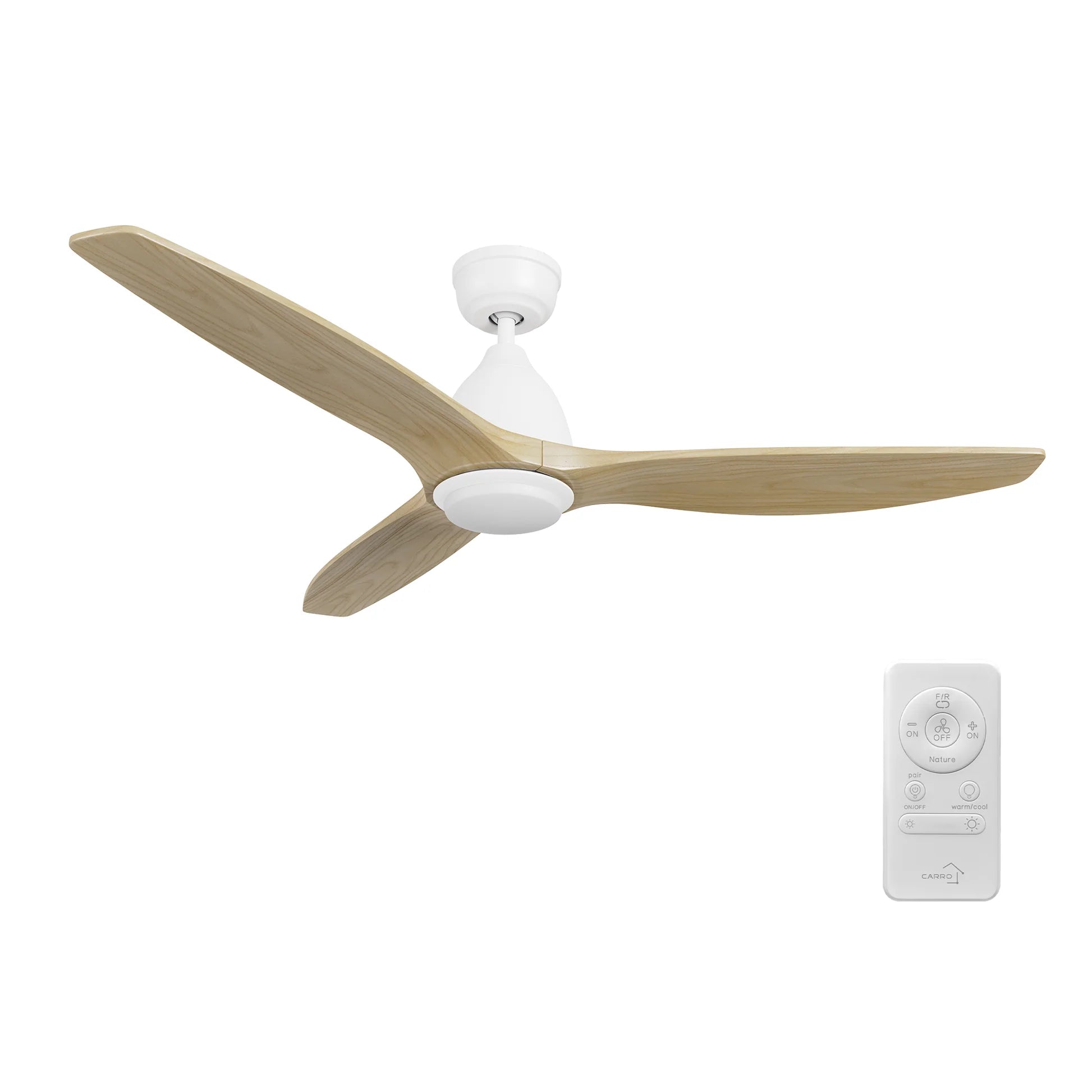 Carro USA CFR523K2-L11-WM5-1 52" PHOENIX Ceiling Fan with LED Light Kit & Remote - Fixture Finish: White - Blade Finish: Natural