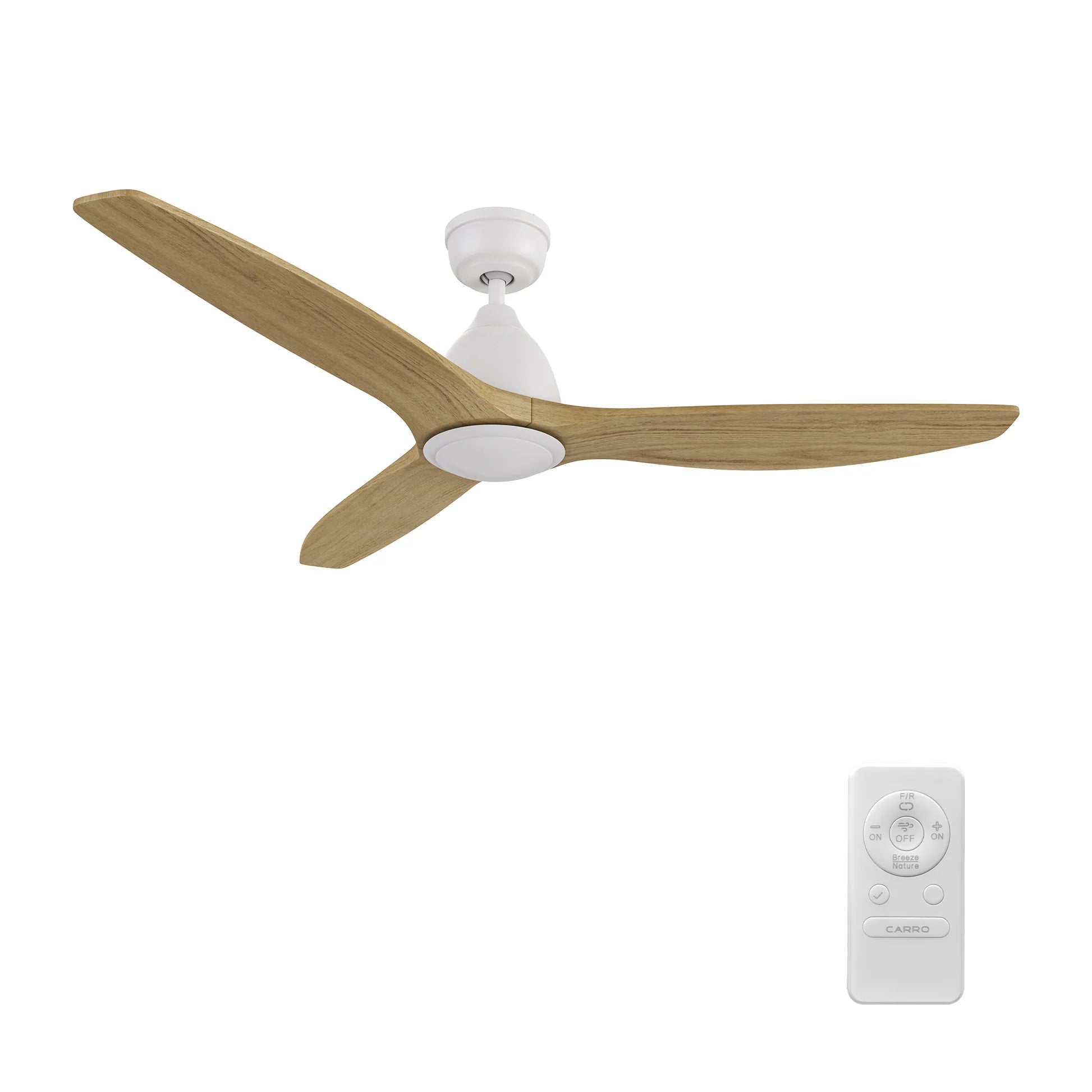 Carro USA CFR523K2-N10-WM5-1 52" PHOENIX Ceiling Fan with Remote Control - Fixture Finish: White - Blade Finish: Natural