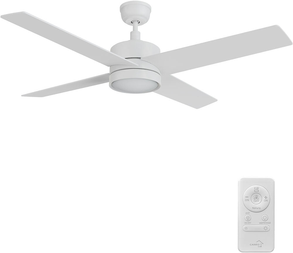 Carro USA CFR524E5-L12-W1-1 52" Santana Contemporary Home LED Ceiling Fan - Fixture Finish: White - Blade Finish: White
