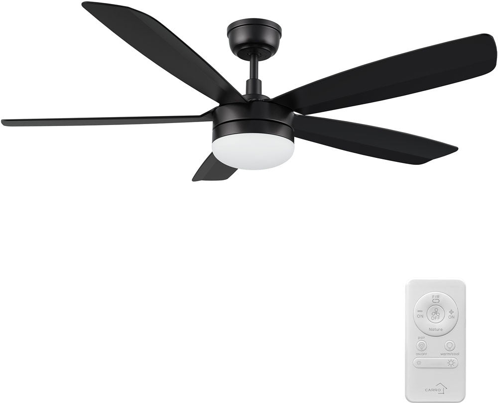 Carro USA CFR525F5-L12-B2-1 52" Vara 5-Blade LED Ceiling Fan - Fixture Finish: Black - Blade Finish: Black