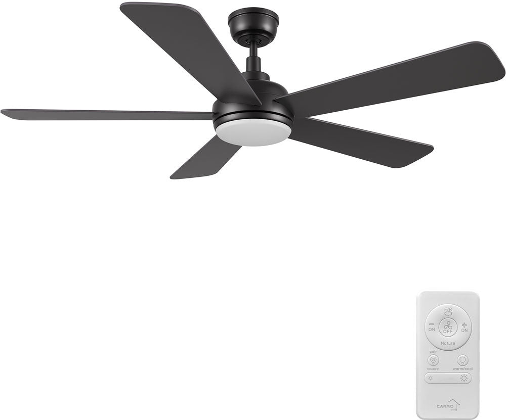 Carro USA CFR525Q9-L11-B2-1 52" Tryton 5-Blade Flush Mount LED Ceiling Fan - Fixture Finish: Black - Blade Finish: Black