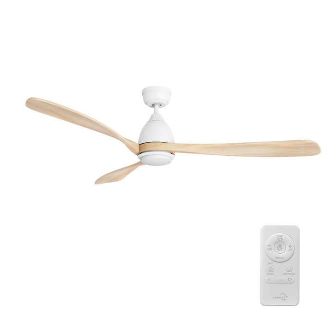 Carro USA CFR603K3-L11-WM5-1 60" Vienna 3-Blade LED Ceiling Fan - Fixture Finish: White - Blade Finish: Natural
