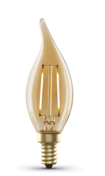 Feit Electric CFT/VG/LED 3.5W (40W Replacement) CA10 E12 Dimmable Straight Filament Amber Glass Vintage Edison LED Light Bulb, Soft White Color Temperature 2100K , Wattage 3.5W, Voltage 120V Pack 1