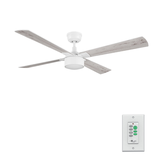 Carro USA CFW524B5-L11-WP-1 52" Stockton 4-Blade Ceiling Fan with LED Light & Wall Control - Fixture Finish: White - Blade Finish: Whitewashed