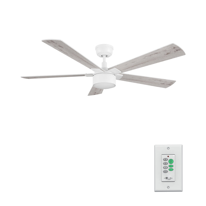 Carro USA CFW525B5-L11-WP-1 52" Stockton 5-Blade Ceiling Fan with LED Light & Wall Control - Fixture Finish: White - Blade Finish: Whitewashed