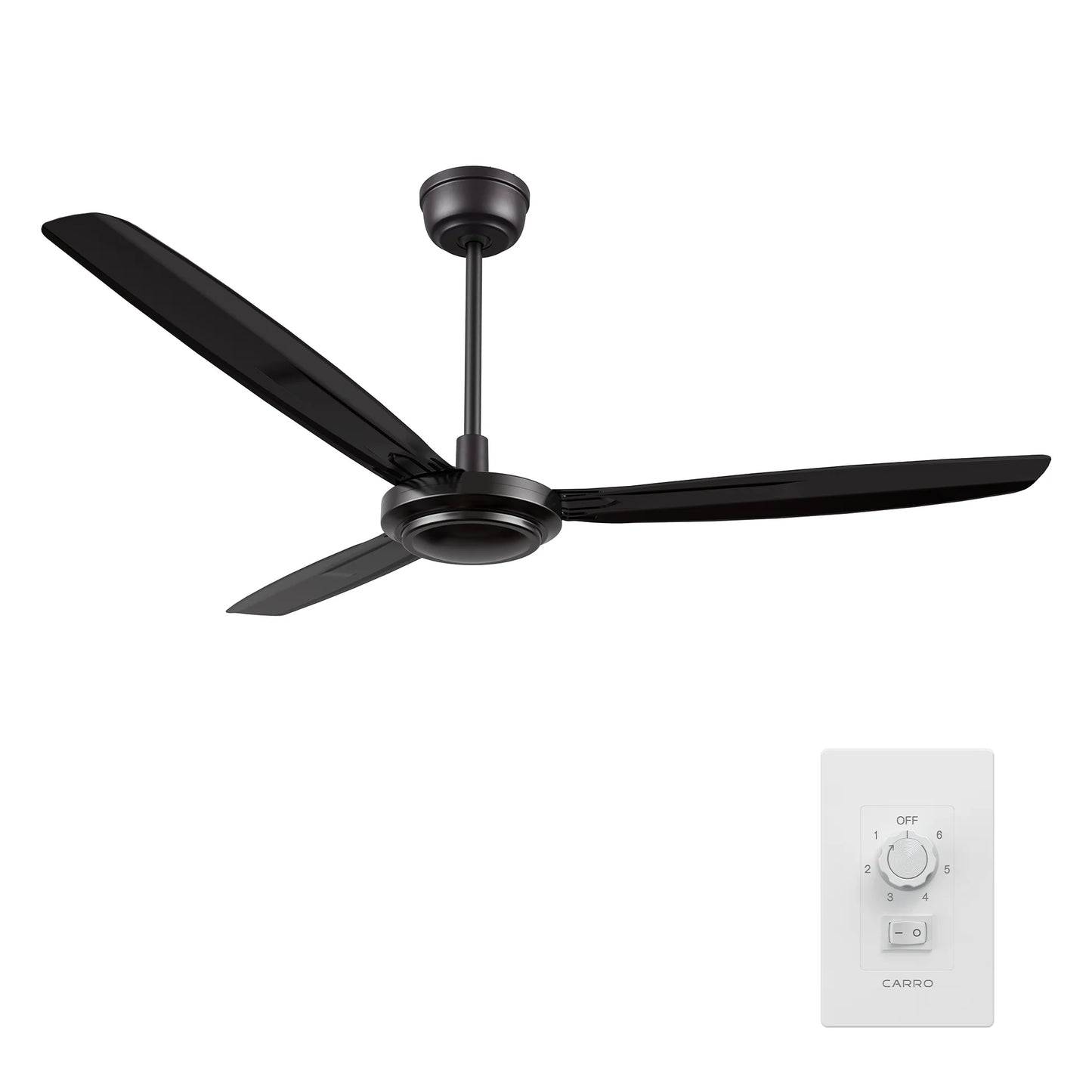 Carro USA CFW563Z1-N10-B2-1 56" Oberon Ceiling Fan with Wall Controll - Fixture Finish: Black - Blade Finish: Black