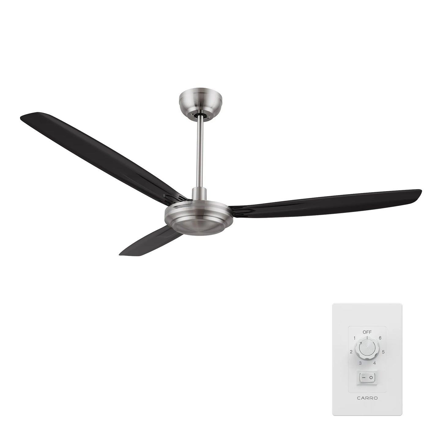 Carro USA CFW563Z1-N10-S2-1 56" Oberon Ceiling Fan with Wall Control - Fixture Finish: Brushed Nickel - Blade Finish: Black
