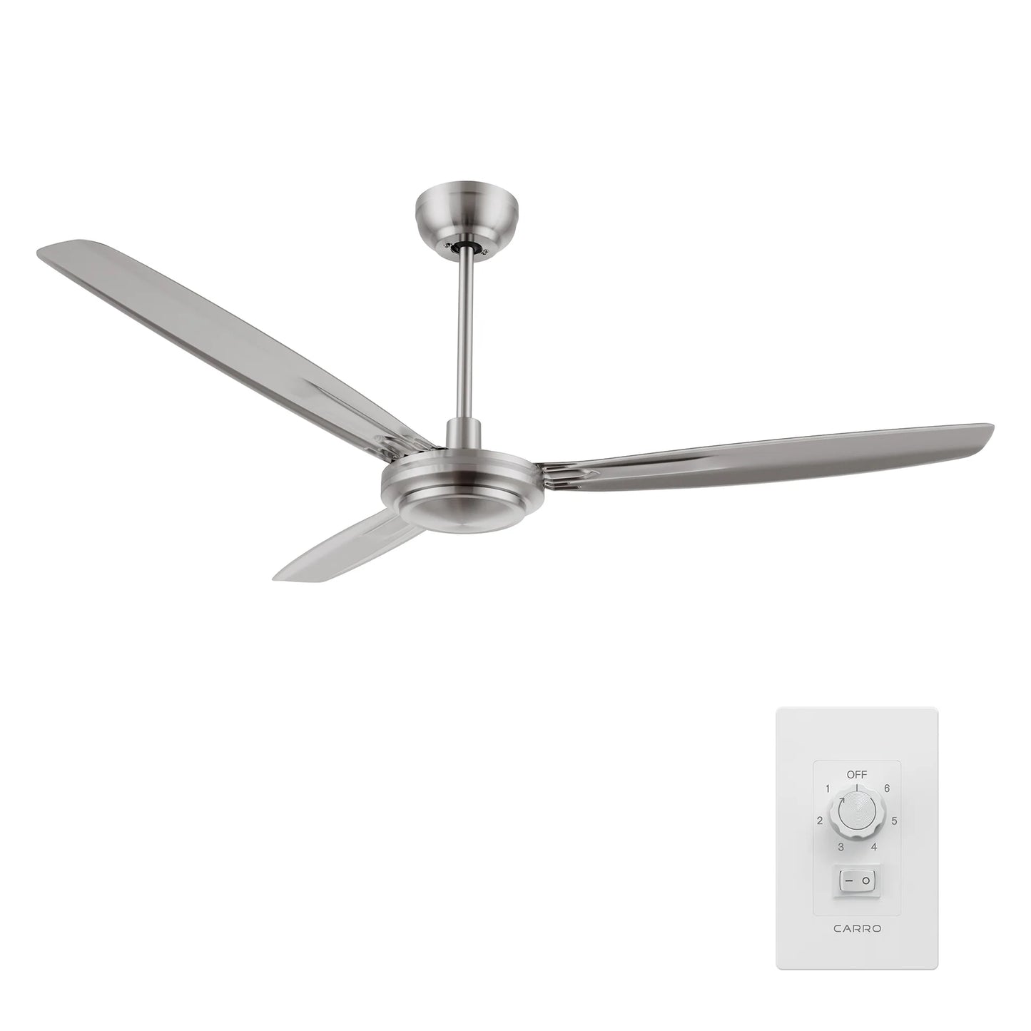 Carro USA CFW563Z1-N10-SJ-1 56" Oberon Ceiling Fan with Wall Control - Fixture Finish: Brushed Nickel - Blade Finish: Silver