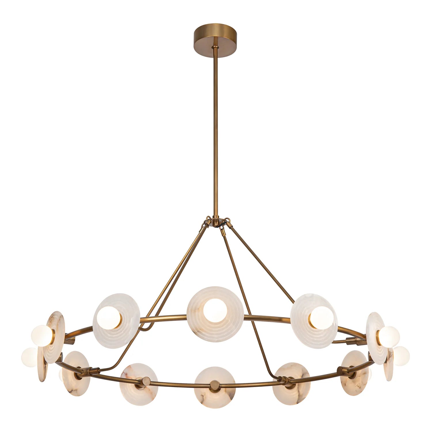 Alora Lighting CH346046VBAR Dahlia LED 46.5 inch Vintage Brass and Alabaster Chandelier Ceiling Light