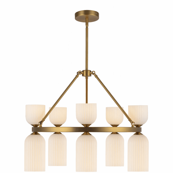 Alora Mood CH442626BGGR Nelly Contemporary Brushed Gold / Glossy Ribbed Opal Glass Hanging Chandelier