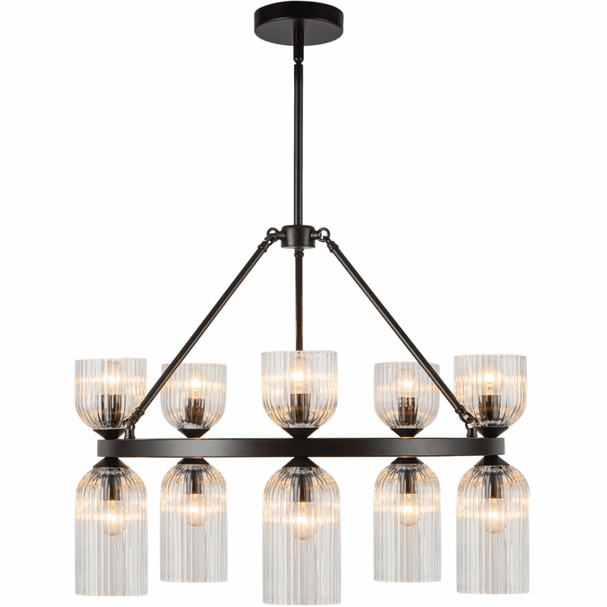 Alora Mood CH442626MBCR Nelly Modern Matte Black / Clear Ribbed Glass Hanging Chandelier