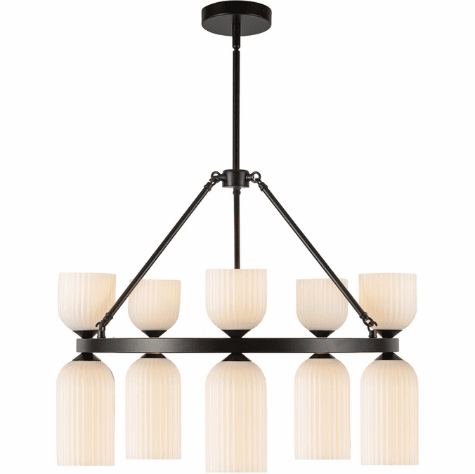 Alora Mood CH442626MBGR Nelly Contemporary Matte Black / Glossy Ribbed Opal Glass Chandelier Lighting