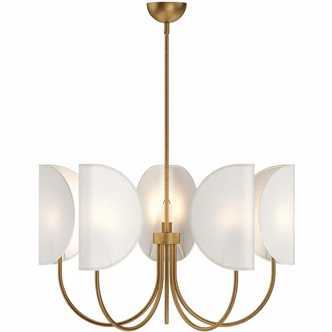 Alora Mood CH450732AGCW Seno 5 Light 32 inch Aged Gold and White Cotton Fabric Chandelier Ceiling Light