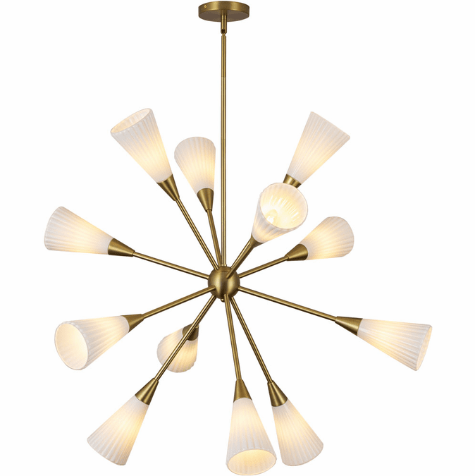 Alora Mood CH462039BGGR Cosmo Modern Brushed Gold / Glossy Ribbed Opal Glass Chandelier Light