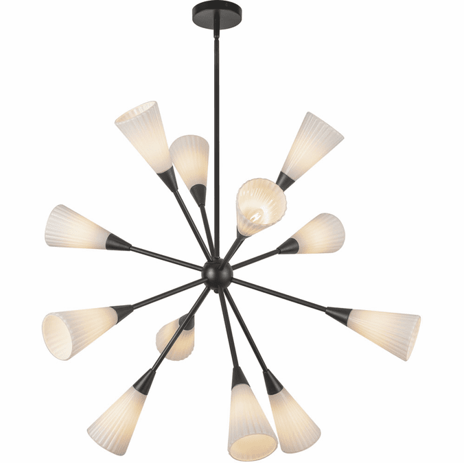 Alora Mood CH462039MBGR Cosmo Contemporary Matte Black / Glossy Ribbed Opal Glass Hanging Chandelier
