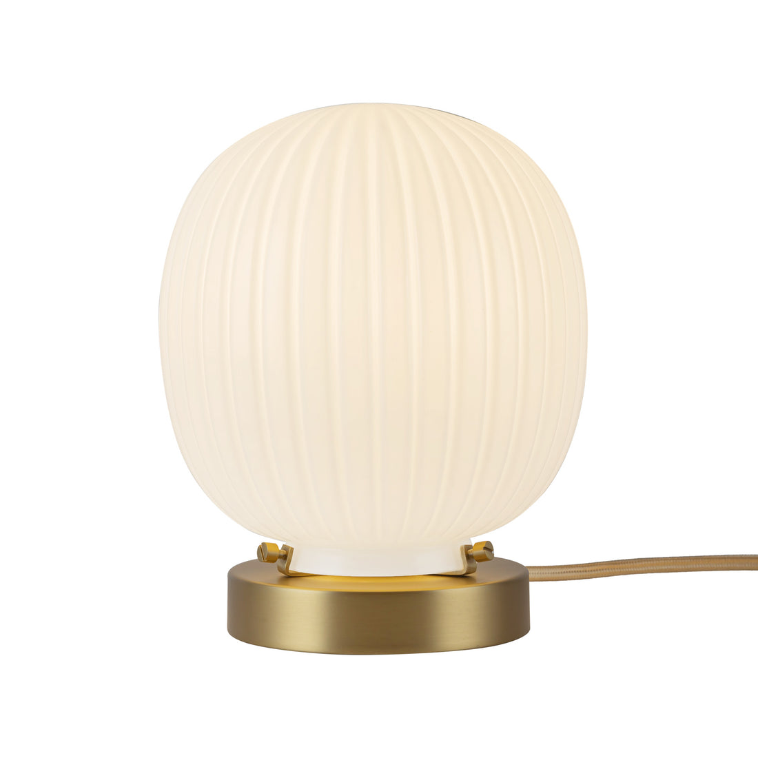 Alora Mood TL579107BGGR Cherise 7-Inch Table Lamp, Matte Black & White Linen, Glossy Ribbed Opal Glass Shade, Omni-Directional Light, Steel Base, Gold Wire