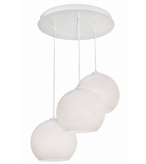 AFX Lighting CLEP13WHRND3 Cleo 3 Light 31 Inch Multi-Port Round Pendant In White With Soft Hand-Blown Ribbed Glass Diffuser