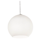 AFX Lighting CLEP13WH Cleo 1 Light 14 Inch Pendant In White With Soft Hand-Blown Ribbed Glass Diffuser