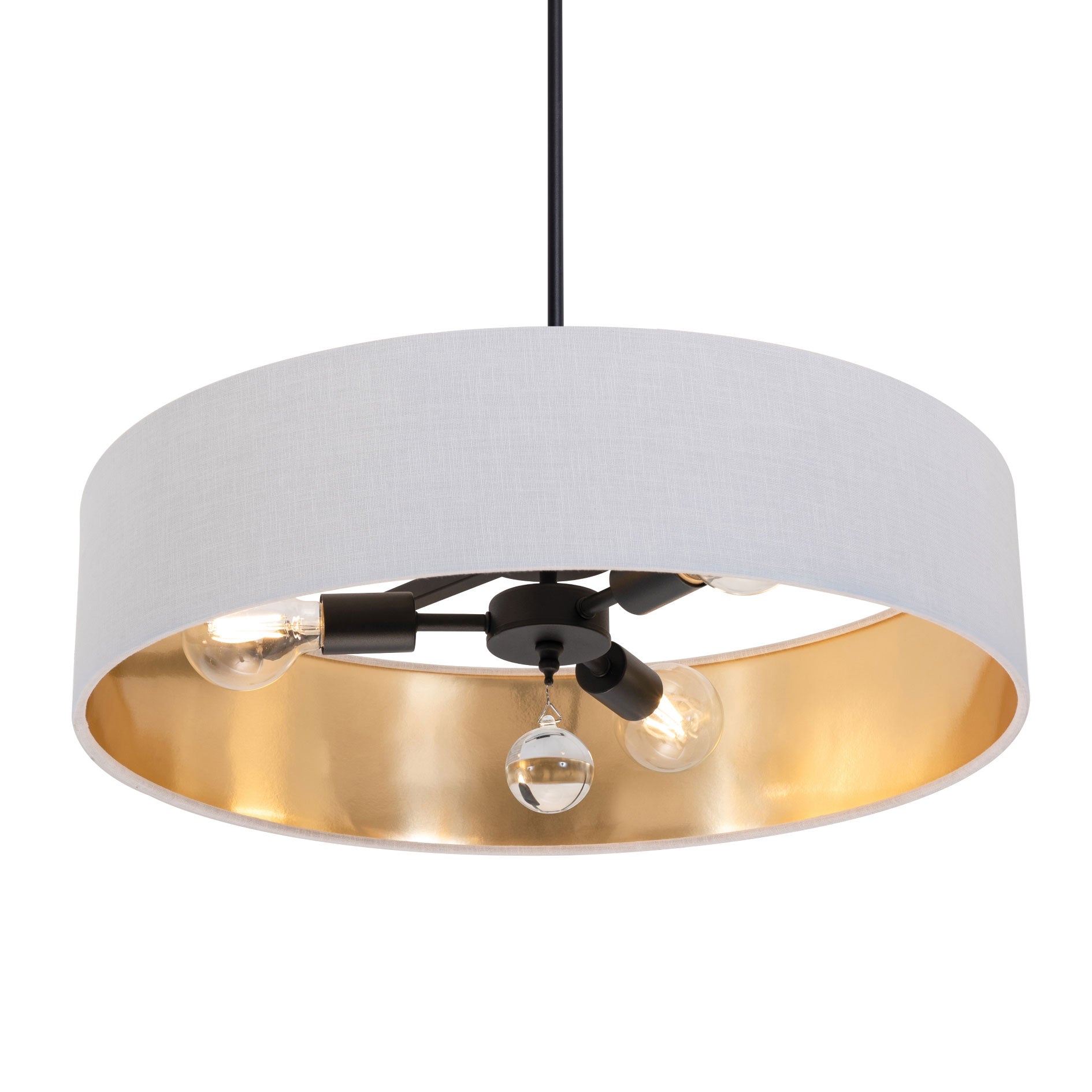 AFX Lighting CLNP24MBBK-WHGD Celine Pendant Light 24 Inch Medium Base Black Finish - White/Gold shade, 120V