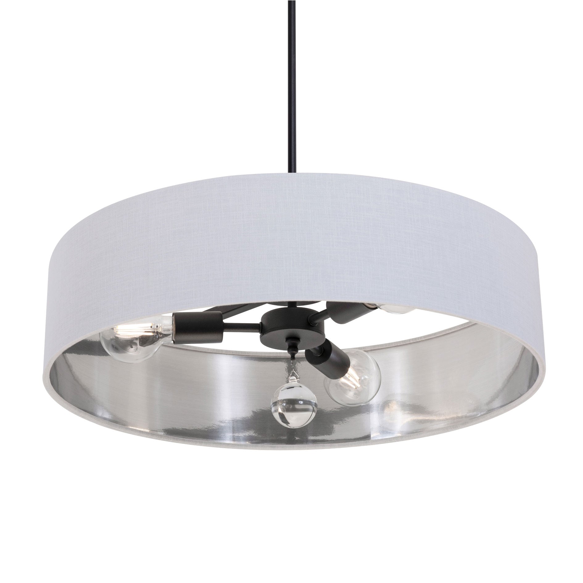 AFX Lighting CLNP24MBBK-WHSL Celine Pendant Light 24 Inch Medium Base Black Finish - White/Silver shade, 120V