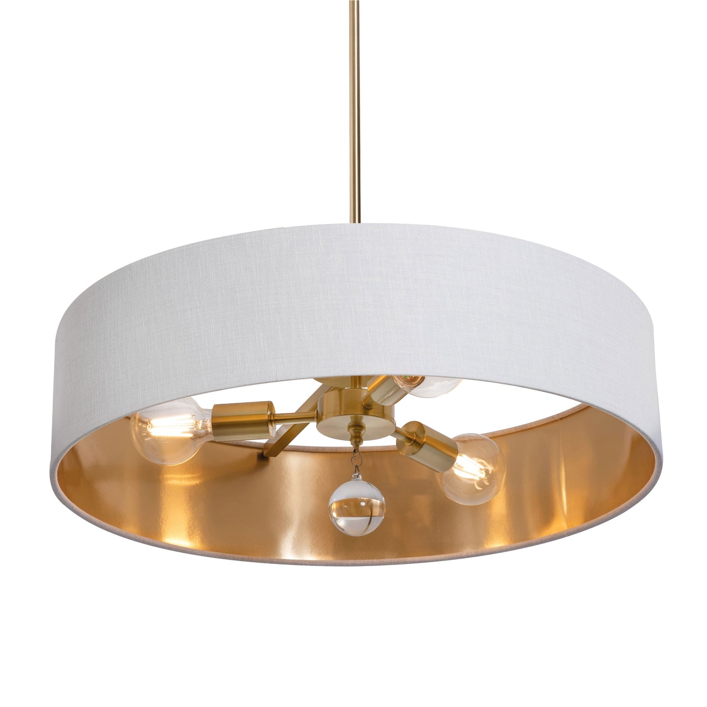 AFX Lighting CLNP24MBSB-WHGD Celine Pendant Light 24 Inch Medium Base Satin Brass Finish - White/Gold shade, 120V