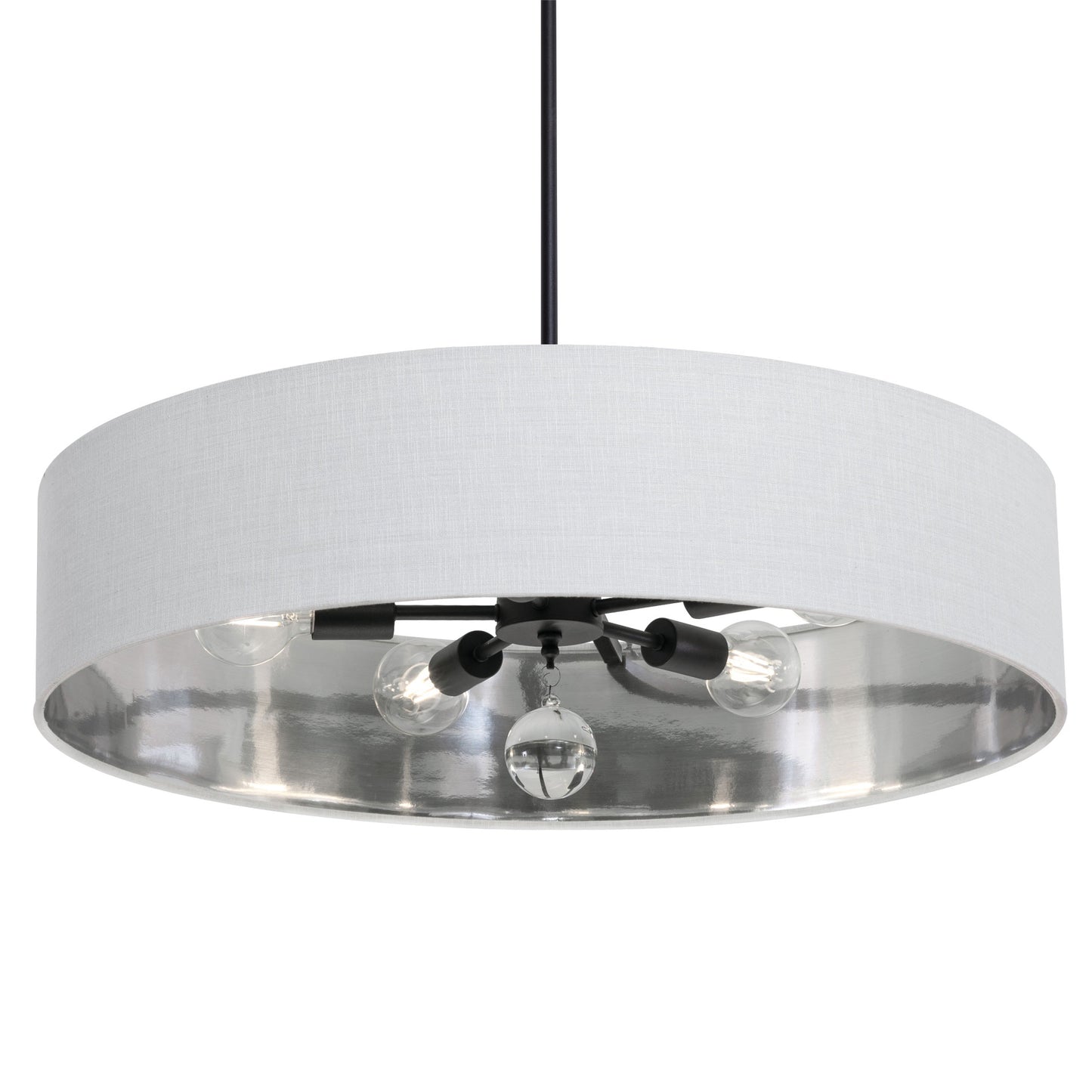 AFX Lighting CLNP30MBBK-WHSL Celine 30 Inch LED Pendant Light Medium Base Black Finish - White/Silver shade