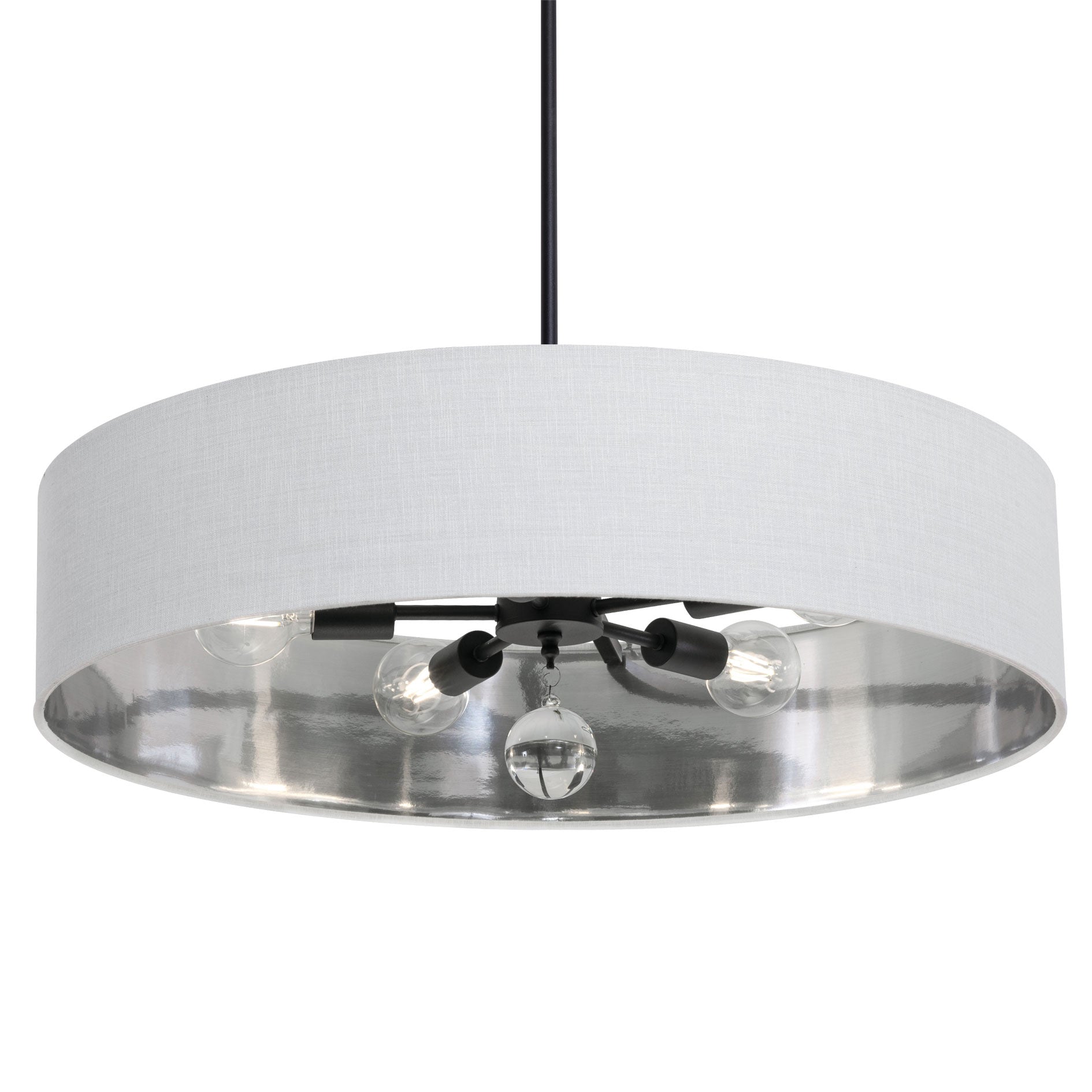 AFX Lighting CLNP30MBBK-WHSL Celine 30 Inch LED Pendant Light Medium Base Black Finish - White/Silver shade