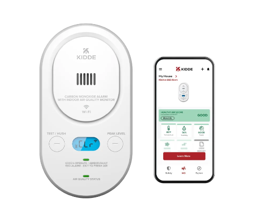 Kidde COPDLQW Smart Carbon Monoxide Alarm with Indoor Air Quality Monitor, Plug-In with AA Backup Battery