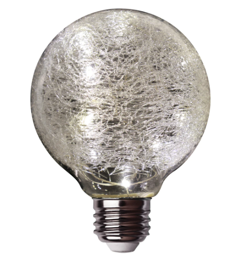 Feit Electric FY/G25/SW/CR/LED Medium Base (E26) Soft White Crackle Glass G25 LED Globe Fairy Light, Color Temperature 2700K, Wattage 1W, Voltage 120V