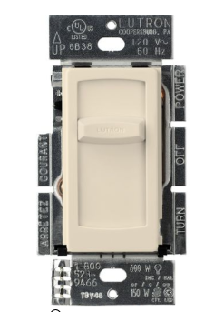 Lutron CTCL-150-LA Skylark Contour Slide-to-Off LED+ Dimmer Switch, 150W LED or 600W Inc/Hal, 1 Pole Only, 120V, Light Almond Finish