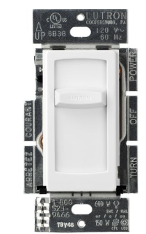Lutron CTCL-150-WH Skylark Contour Slide-to-Off LED+ Dimmer Switch, 150W LED or 600W Inc/Hal, 1 Pole Only, 120V, White Finish