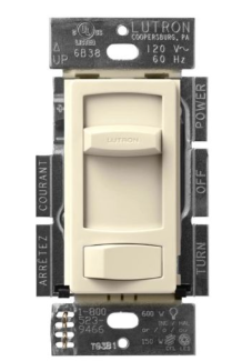 Lutron CTCL-153PH-AL Skylark Contour LED+ Dimmer Switch, No 150W LED or 600W Inc/Hal, 120V, Single Pole/3-Way, Almond Finish