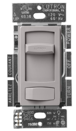 Lutron CTCL-153PH-GR Skylark Contour LED+ Dimmer Switch, No 150W LED or 600W Inc/Hal, 120V, Single Pole/3-Way, Gray Finish