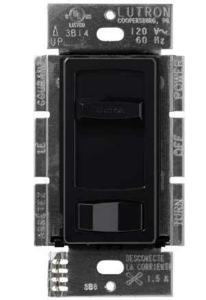 Lutron CTFSQ-F-BL Skylark Contour Quiet 3-Speed Fan Control, No 1.5A 3-Speed Ceiling Fan, 120V, 1 Pole/3-Way, Black Finish