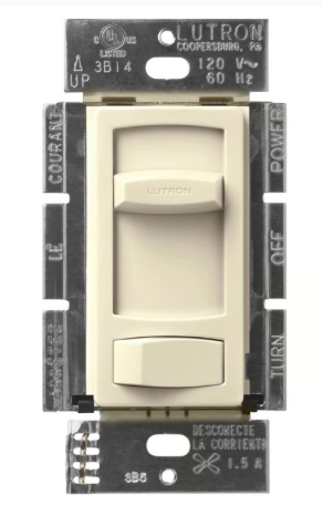 Lutron CTFSQ-FH-AL Skylark Contour Quiet 3-Speed Fan Control, No 1.5A 3-Speed Ceiling Fan, 120V, 1 Pole/3-Way, Almond Finish