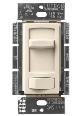 Lutron CTFSQ-FH-LA Skylark Contour Quiet 3-Speed Fan Control, No 1.5A 3-Speed Ceiling Fan, 120V, 1 Pole/3-Way, Light Almond Finish