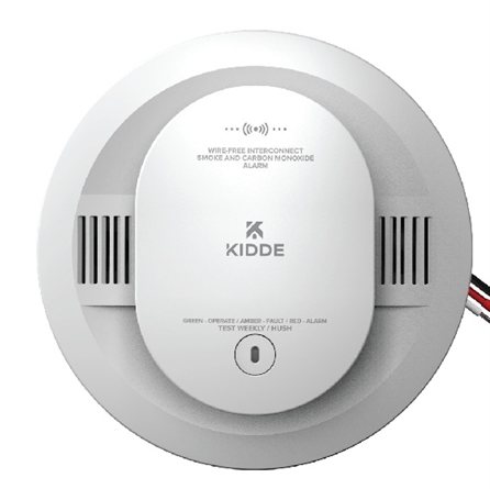 Kidde CUACFEX-VRF AC Hardwired Wire-Free Interconnect Combo Photoelectric Smoke and Carbon Monoxide Alarm with Voice Alerts with 2 AA Backup Batteries