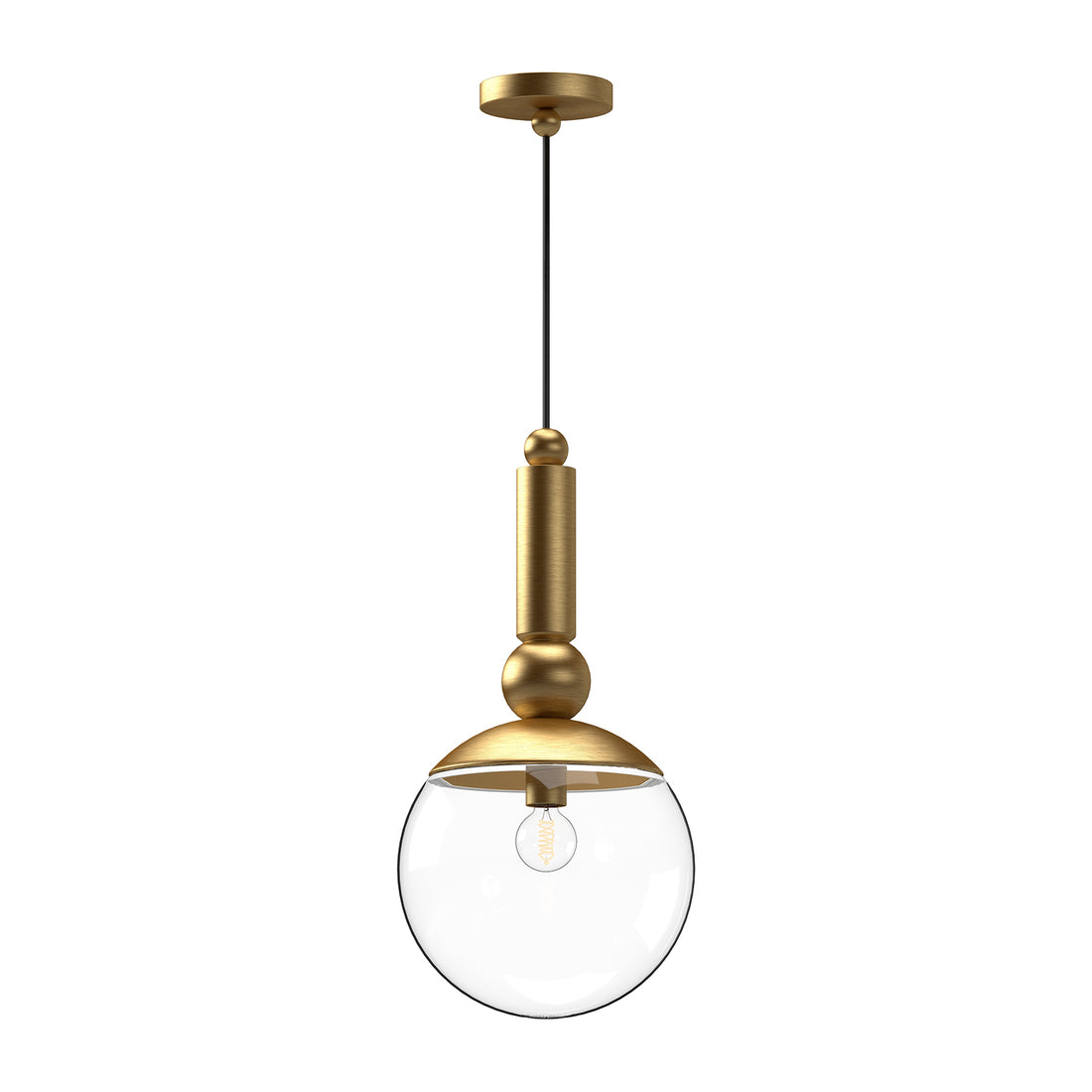 Alora Mood PD560510BGCL Delilah 10" Pendant, Clear Glass, Brushed Gold Finish, E26 Socket, 60W Max, Adjustable Height, Dry Location
