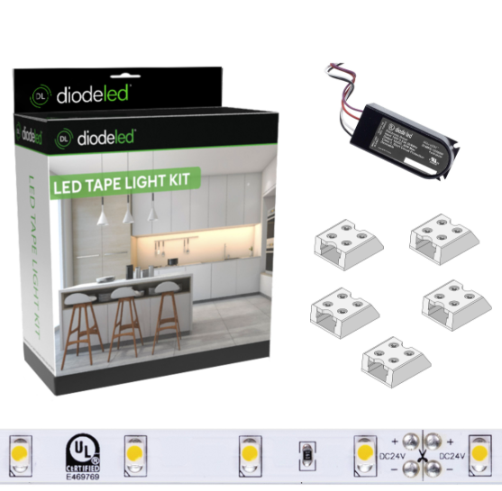 Diode LED DI-KIT-24V-BC2MD60-4000 16.4ft Blaze 200+ Lumen Per Ft LED Tape Light Kit, Color Temperature 4000K, Voltage 24V