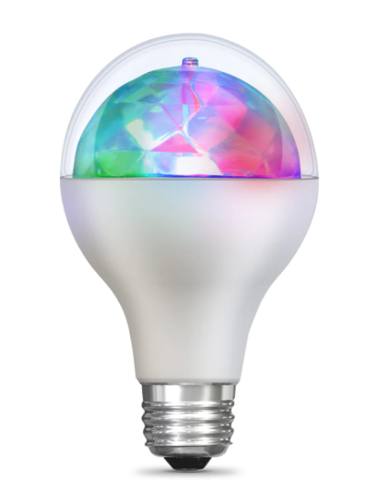 Feit Electric DISCO1/LED E26 Base Multicolor Rotating Disco A23 LED Light, Multi-Color Temperature, Wattage 5W, Voltage 120V