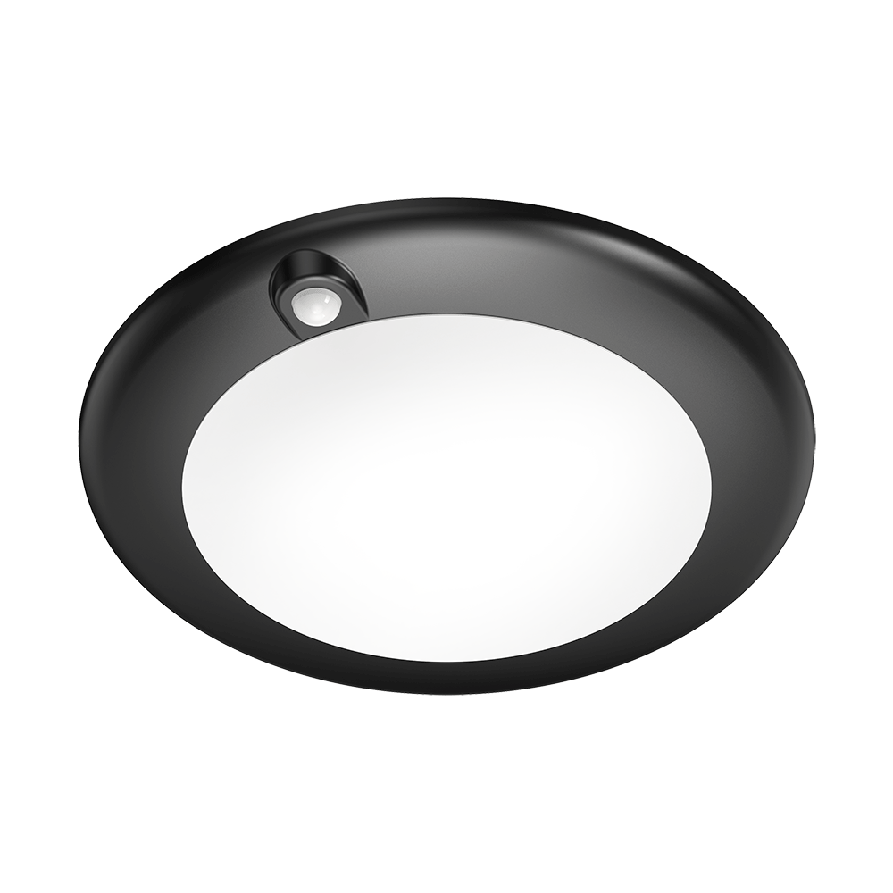 Lotus LED Lights DL205S-6-15W-5CCT-R90-0082-BK 6" PIR Motion Sensor Round Downlight – 15W (100W Equivalent), 5 CCT Selectable (2700K-5000K), 115° Wide Flood, 90+ CRI, TRIAC Dimming, Wet/Closet Rated, Black Trim