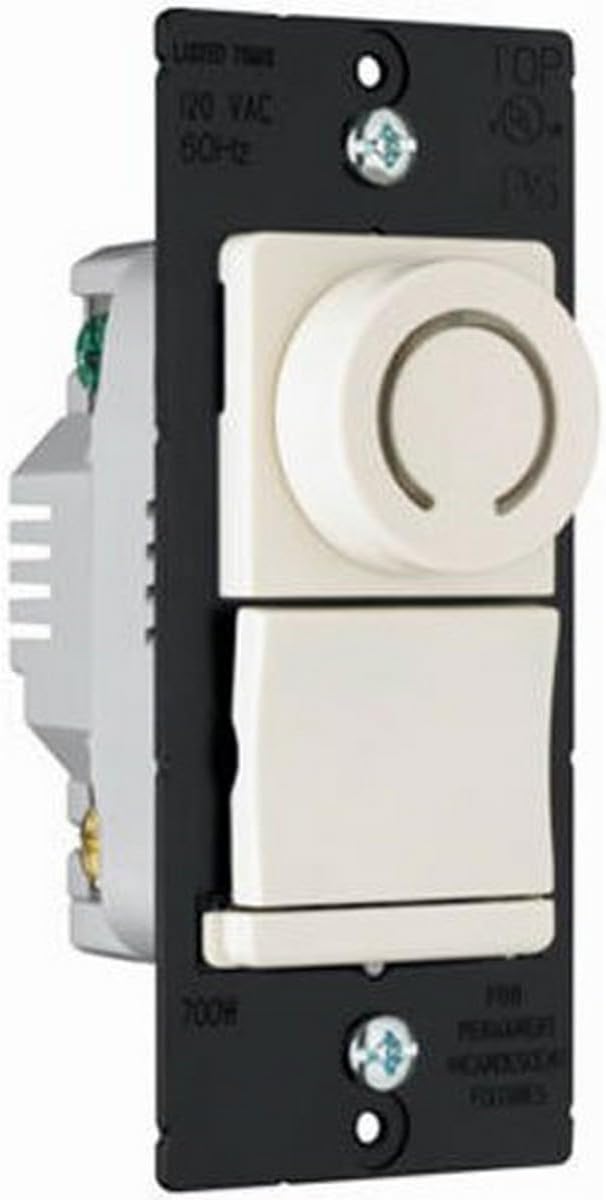 Wattstopper DR703PLAV 700W Deco Rotary Preset Dimmer Light Switch with Pilot Light, 3-Way, Light Almond