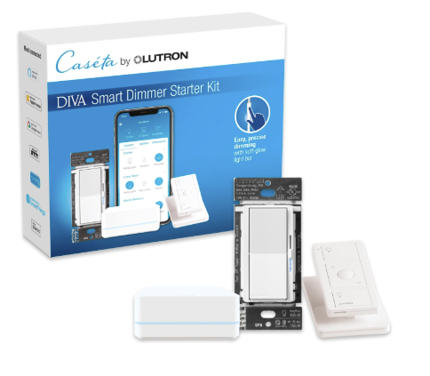 Lutron DVRF-BDG-1DP-A Diva Smart Dimmer Switch Kit for Caseta Lighting w/ Hub, Pico Remote & Pedestal, Smart Dimmer Works with Apple Home, Ring, Google Home, 3 Way