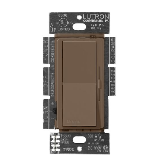 Lutron DVSCF-103P-277EP Lutron Diva 3-Wire Dimmer Switch for Ballasts & LED Drivers, 1000W/6A, Single Pole/3-Way, 277V, Espresso Finish