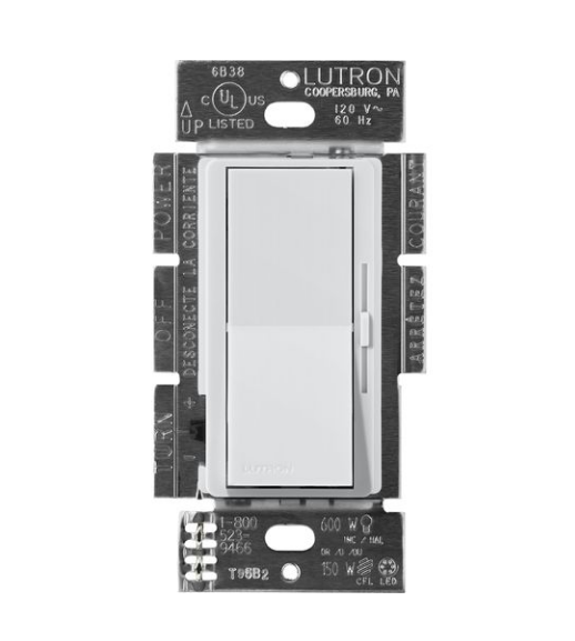 Lutron DVSCF-103P-277MI Lutron Diva 3-Wire Dimmer Switch for Ballasts & LED Drivers, 1000W/6A, Single Pole/3-Way, 277V, Mist Finish