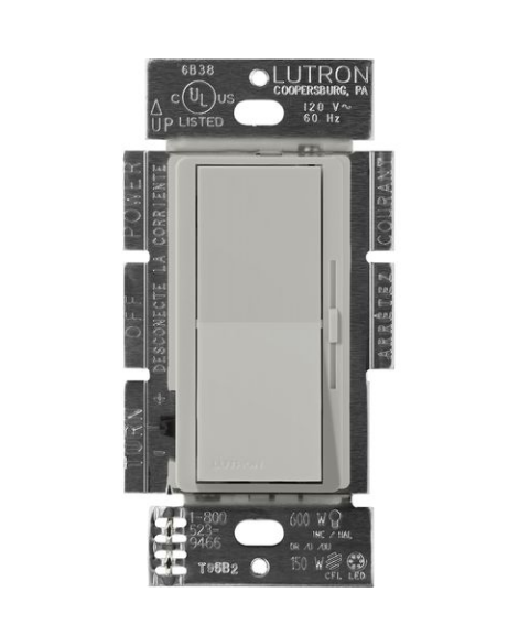 Lutron DVSCF-103P-277PB Lutron Diva 3-Wire Dimmer Switch for Ballasts & LED Drivers, 1000W/6A, Single Pole/3-Way, 277V, Pebble Finish