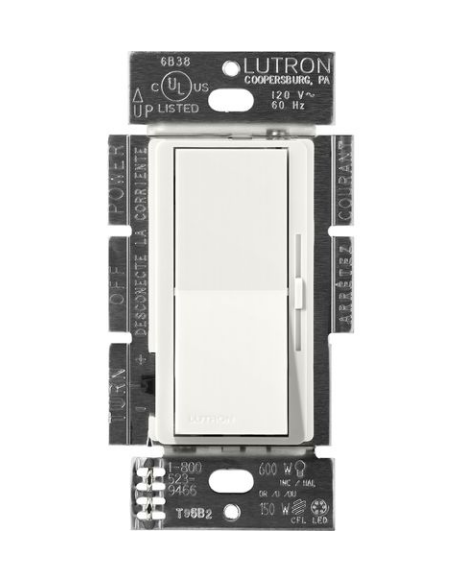 Lutron DVSCF-103P-277RW Lutron Diva 3-Wire Dimmer for Ballasts & LED Drivers, 1000W/6A, Single Pole/3-Way, Neutral Required, 277V, Architectural White Finish