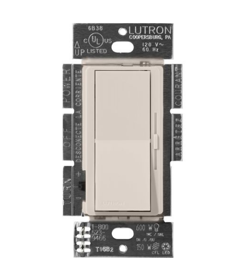 Lutron DVSCF-103P-277TP Lutron Diva 3-Wire Dimmer Switch for Ballasts & LED Drivers, 1000W/6A, Single Pole/3-Way, 277V, Taupe Finish